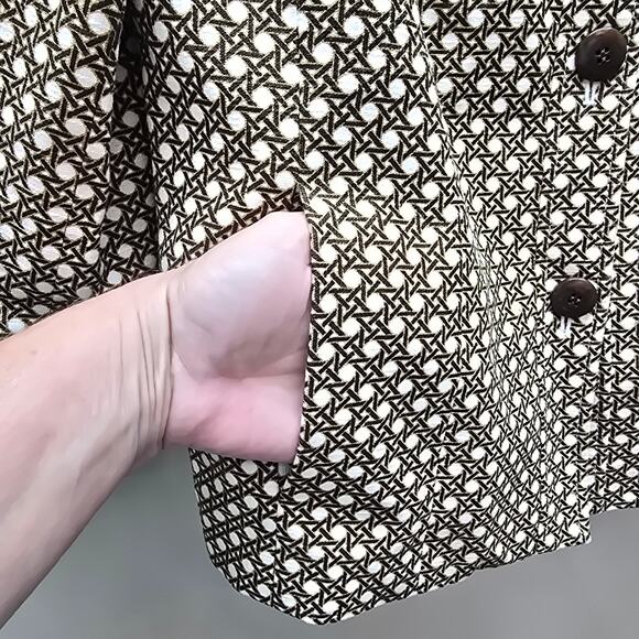 Talbots Geometric Print Button Front Swing Jacket Blazer Office Brown Cream 14 - Picture 4 of 6